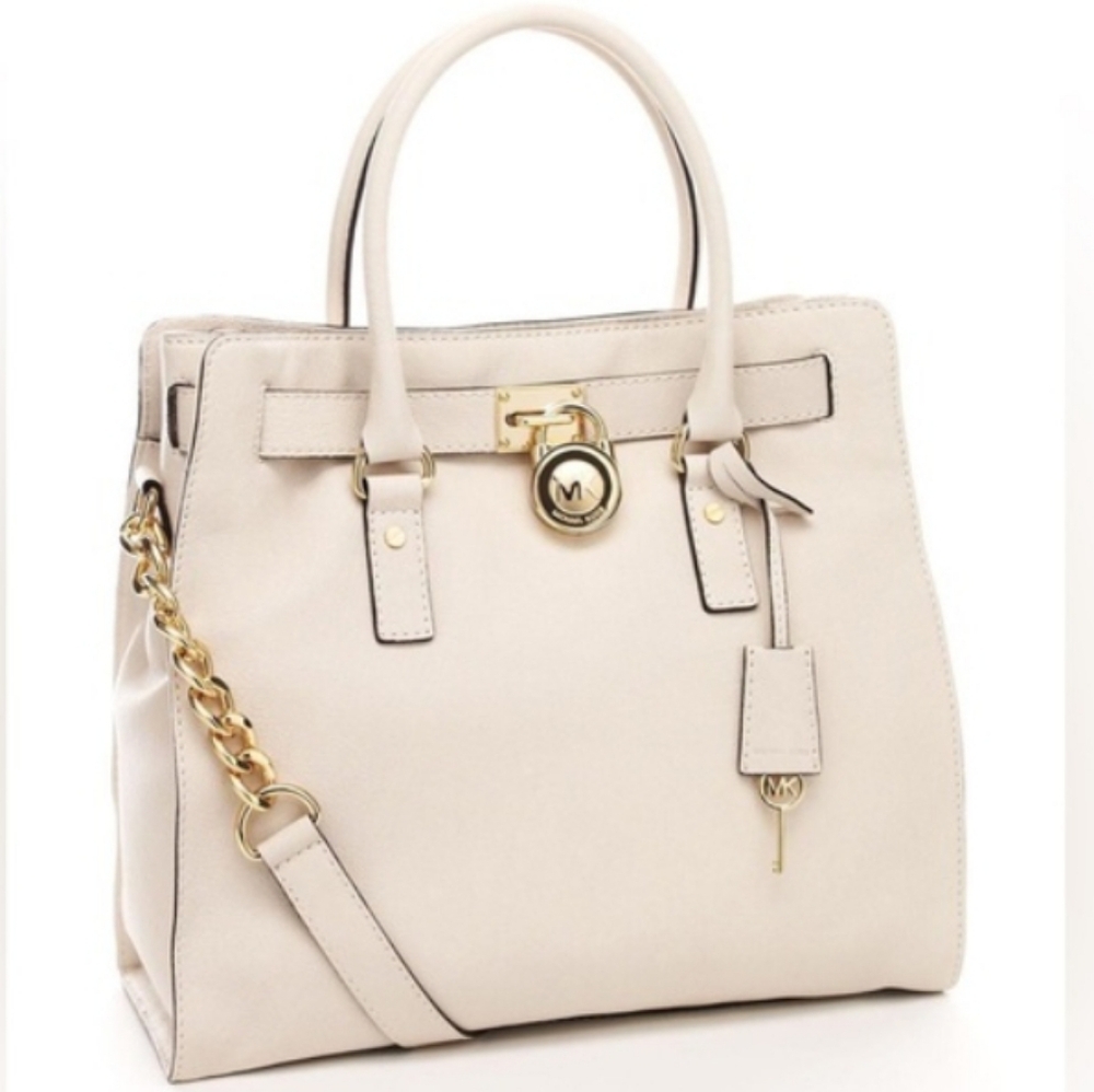 > Michael Kors Cream Leather Satchel with Gold Accents